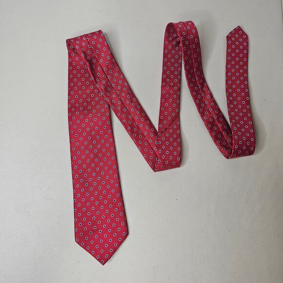 Bespoke Men's Polyester Necktie Red Polka Dot Geometric Career Business Casual - Picture 3 of 9
